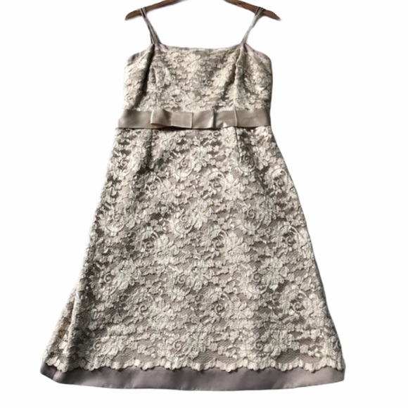 Talbot's Gold Lace Bow A-Line Knee Length Dress - Picture 1 of 9